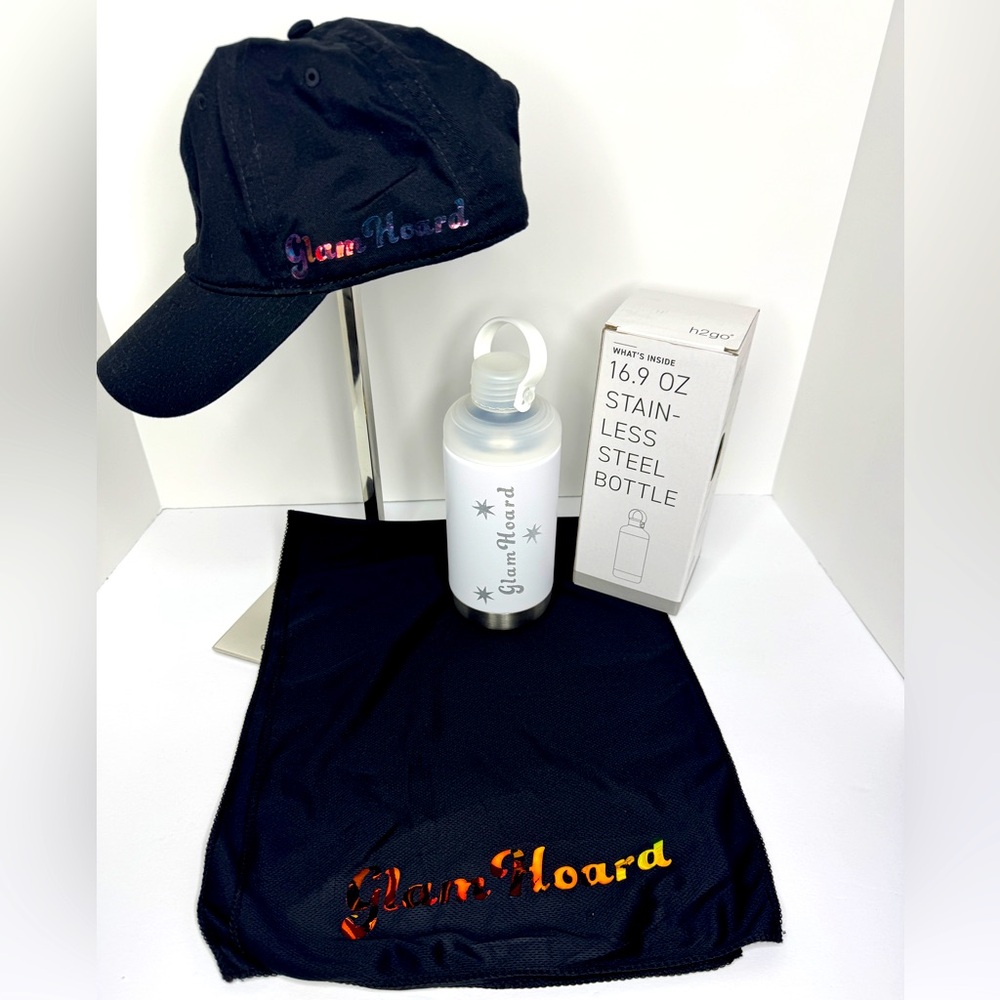 Glam Hoard Black Cap, Bottle and Gym Cloth Set